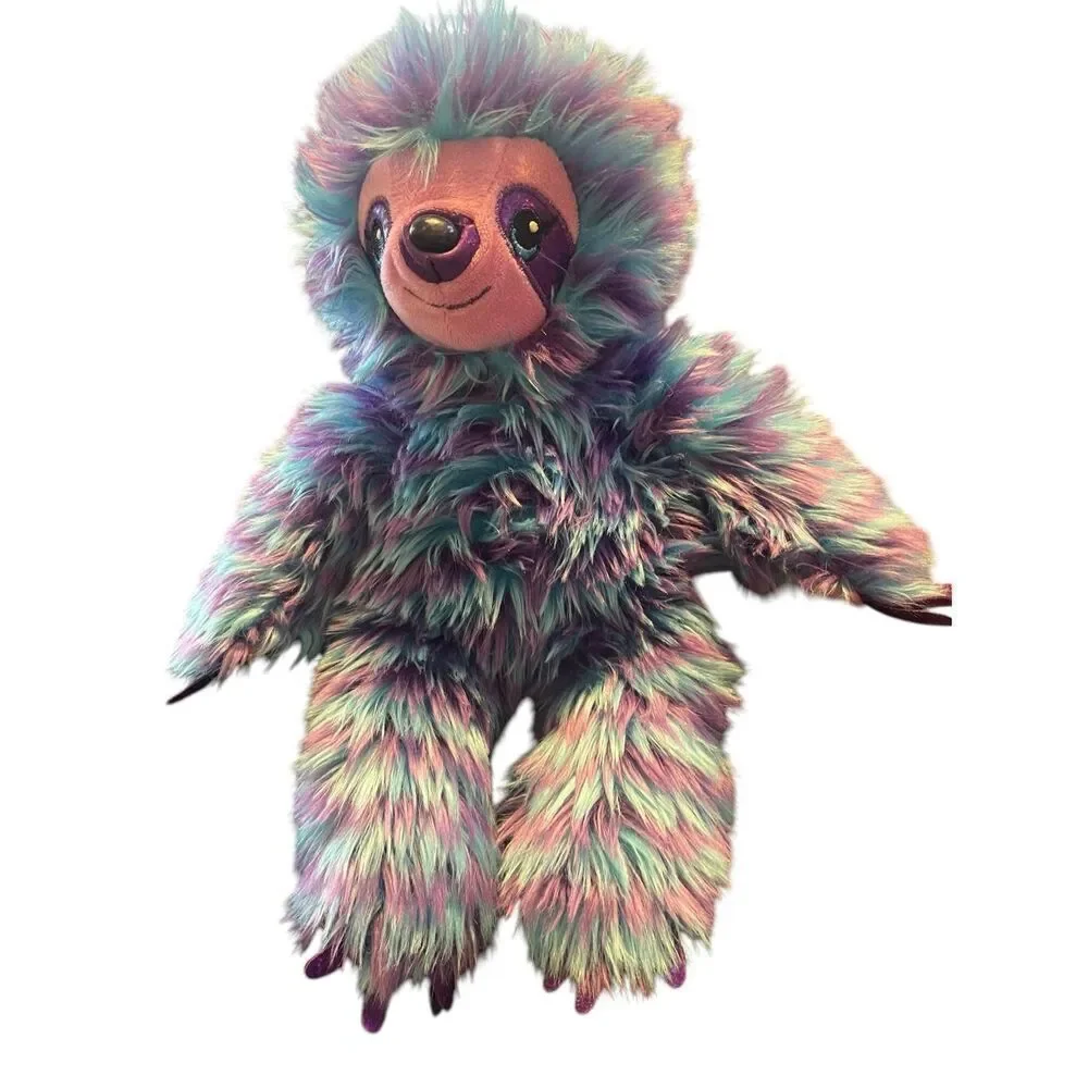 Build-A-Bear Workshop Purple Blue Fluffy Stripe Sloth Plush Stuffed Animal 14
